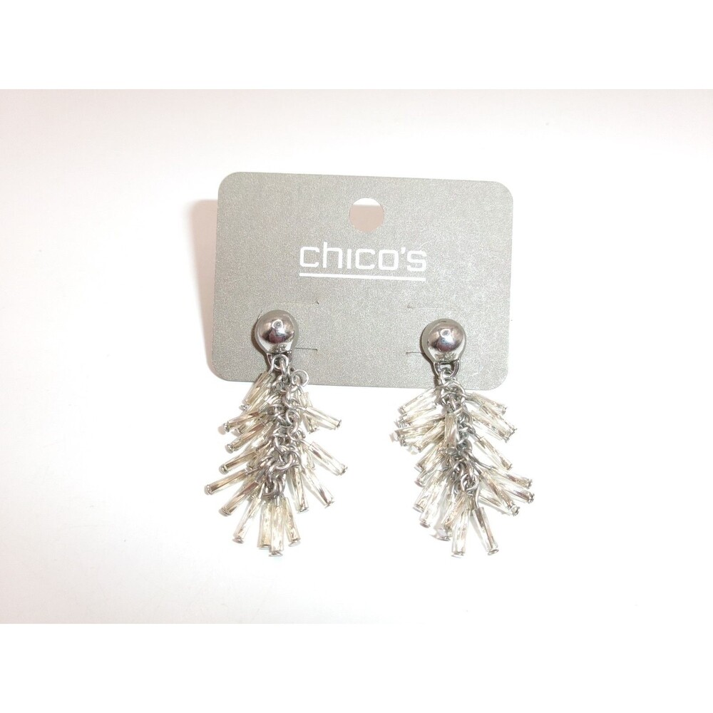 Chicos Pierced Earrings Silver Bead Cluster Dangle 1.75 inch NWT Boho Fancy